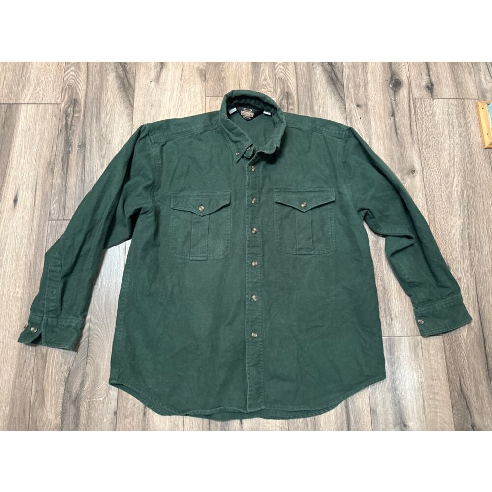 Guide Gear Mens Heavy Chamois Flannel Cotton Button-Up Shirt L/G Green